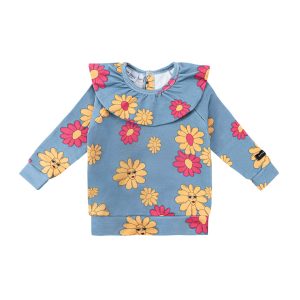 DEAR SOPHIE – FLOWERS BLUE FRILL LONGSLEEVE